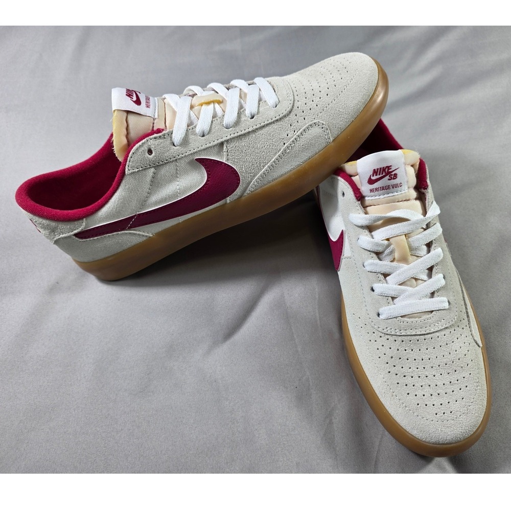 Nike SB Heritage Vulc Mens 9 Summit White Cardinal Red Skate Shoes NEW